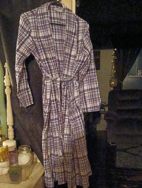 Plaid Women's Robe - White and Purple Wrap Robe